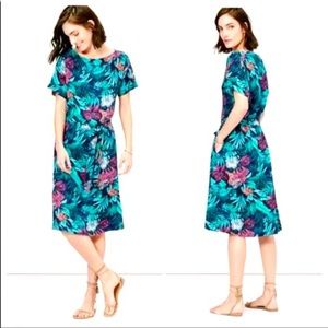 NWT LOFT Floral Linen Midi Dress Sz Petite Large